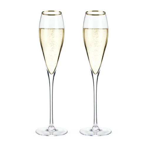 Viski Gold Rimmed Crystal Champagne Flutes / Set of 2