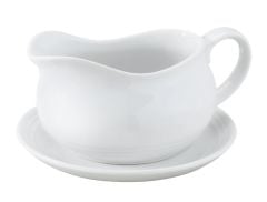 Harold Imports 24oz White Porcelain Gravy Boat with Saucer