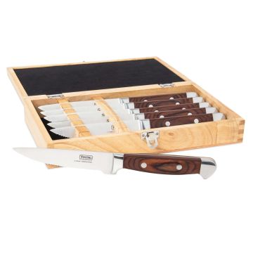 Viking 6-Piece Pakka Wood Steak Knife Set with Gift Box (Red)